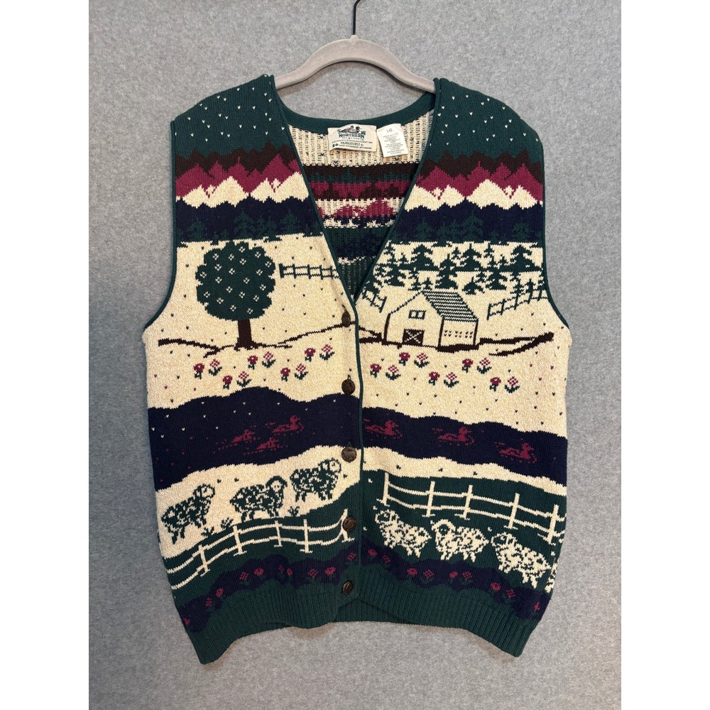 Northern Reflections Parkhurst Sweater Vest Cottagecore Farm Scene L/G VTG Ducks